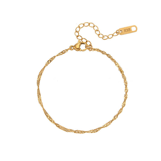 Gold-Tone Water Wave Chain Bracelet – 2mm Dainty