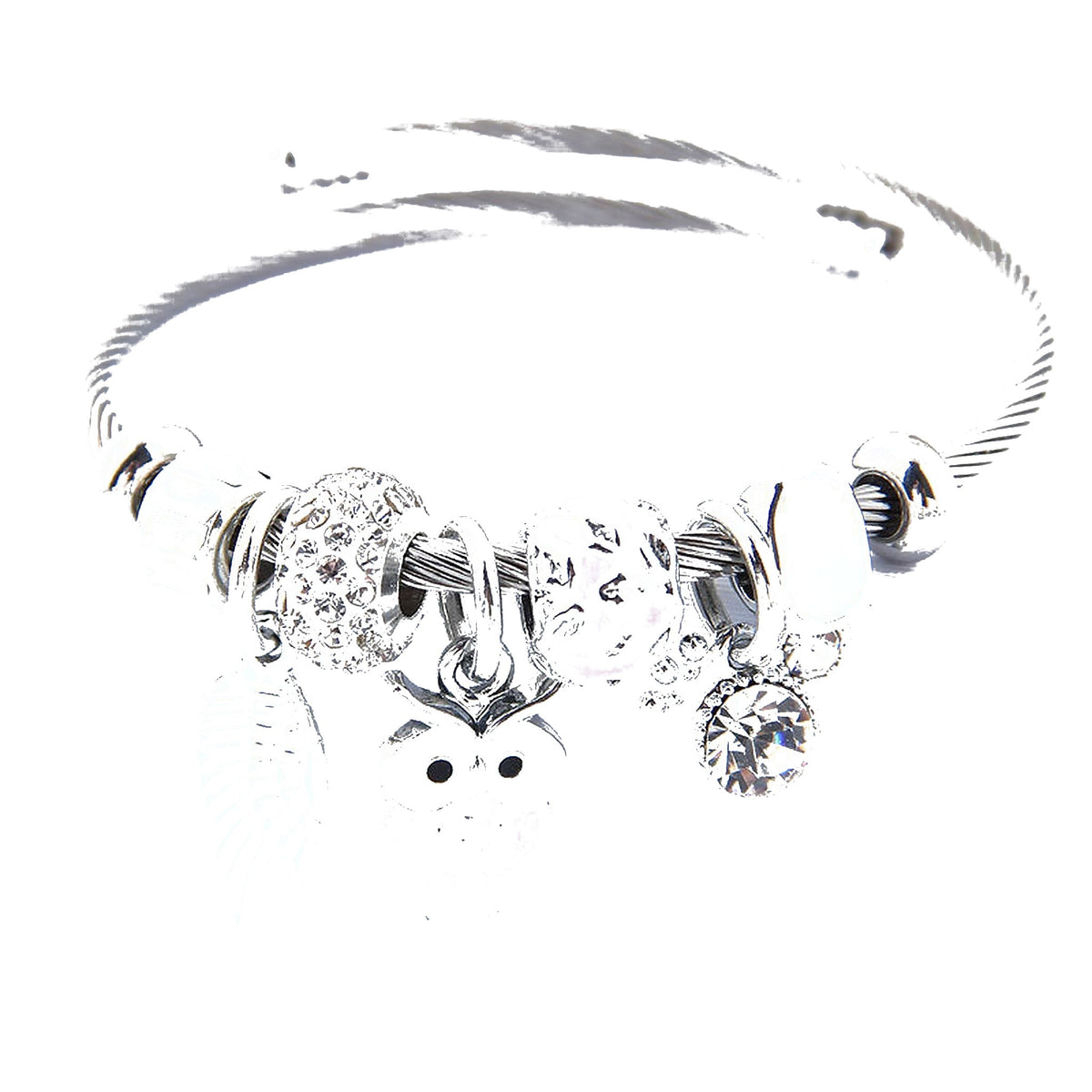 Owl & Angel Wings Beaded Charm Bracelet for Women