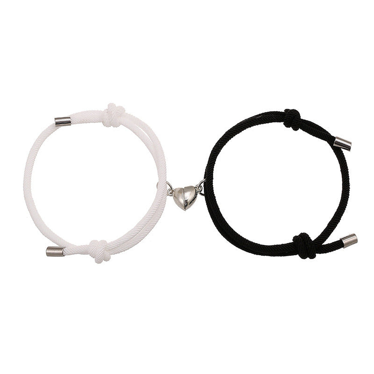 Magnetic Heart Clasp Bracelet – Black & White Nylon