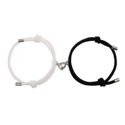 Magnetic Heart Clasp Bracelet – Black & White Nylon