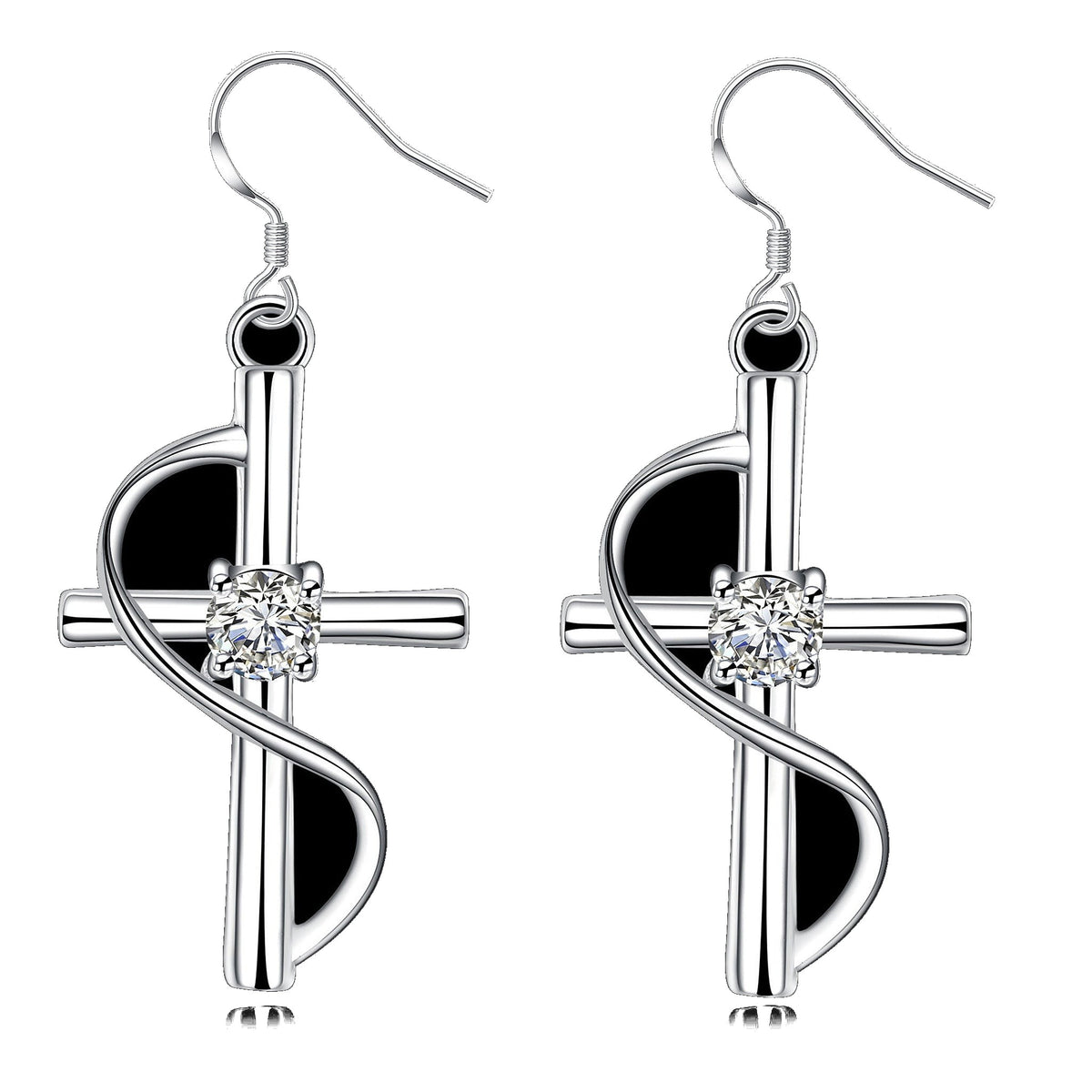 Elongated Cross Drop Earrings – White Accent, 1 Pair