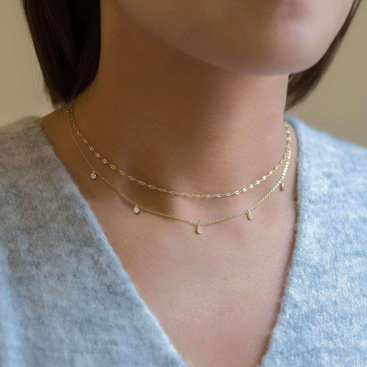 Colourful Waterdrop Chain Necklace – Dainty Sparkle