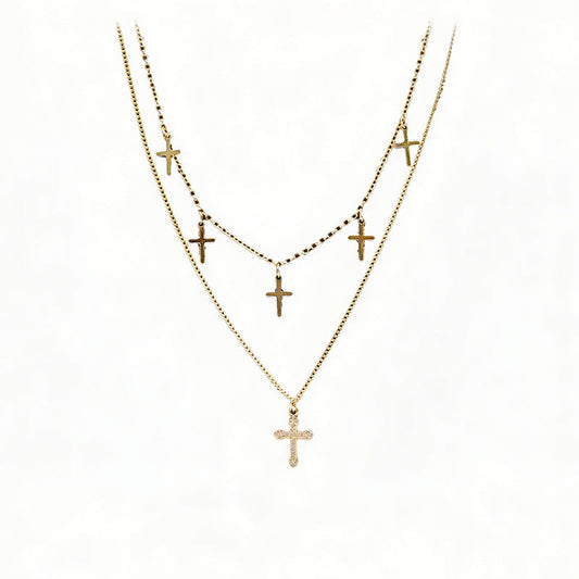 Gold-Tone Cross Heart Choker Necklace for Women