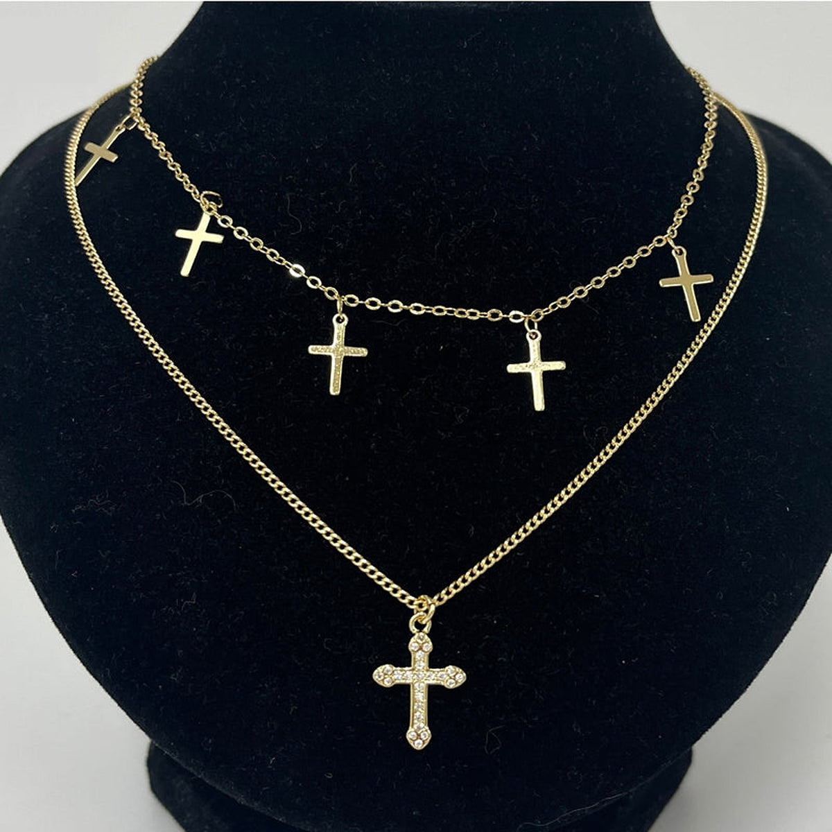 Gold-Tone Cross Heart Choker Necklace for Women