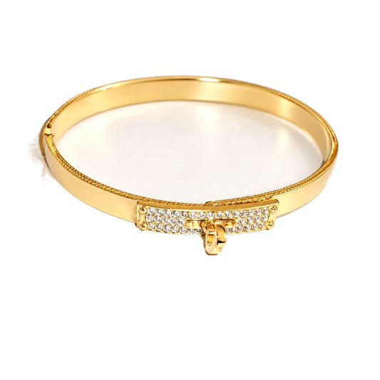 Pave Crystal Bar Bangle - Gold-Tone, Stackable