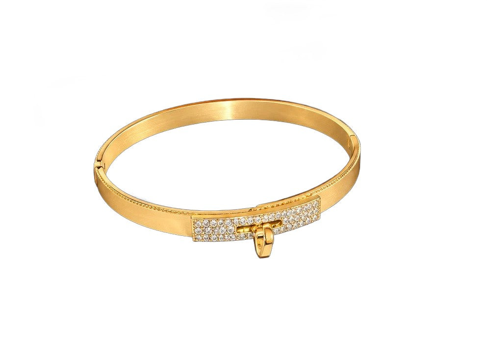 Pave Crystal Bar Bangle - Gold-Tone, Stackable