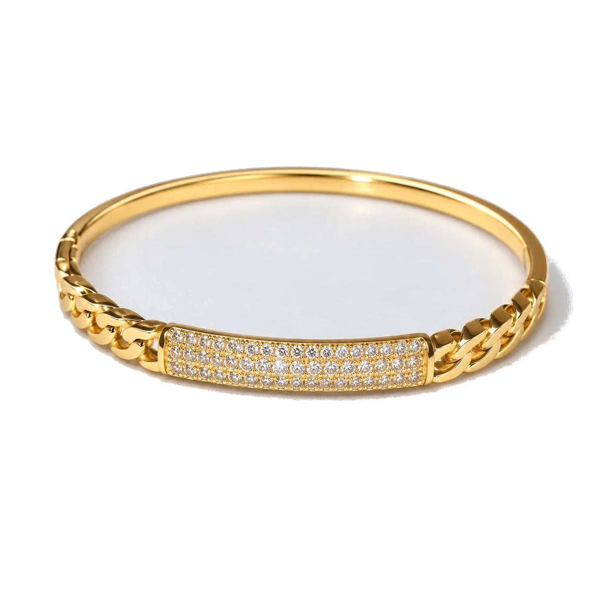 Gold-Tone Chain-Link Crystal Bangle - Modern Stacking Bracelet