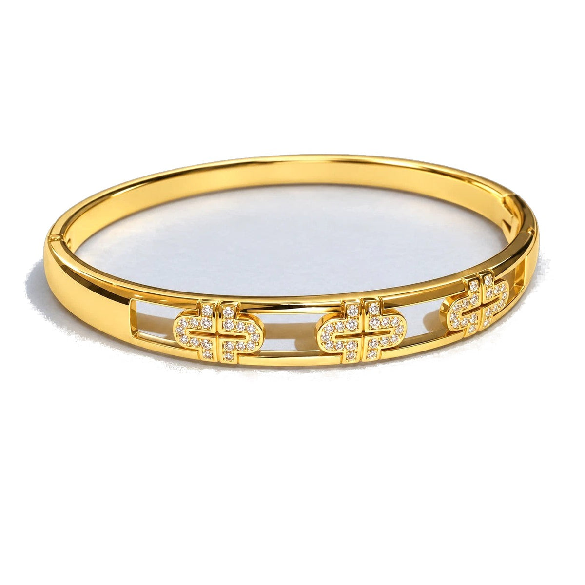 Geometric Openwork Crystal Bangle - Gold-Tone Statement