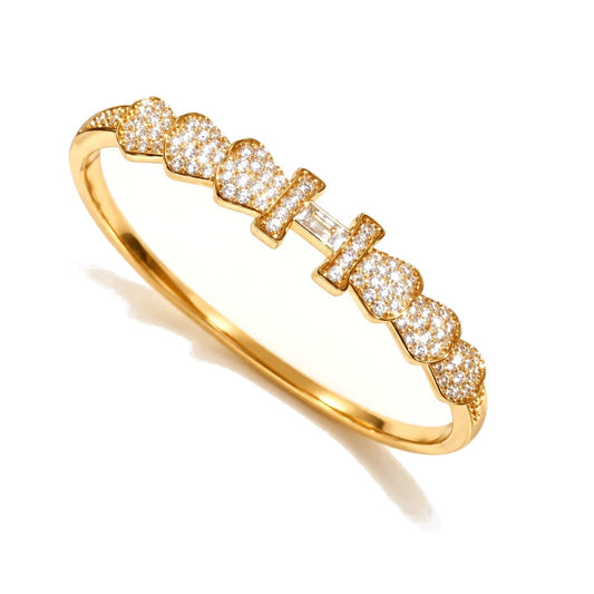Gold-Tone Bangle with Crystal Centre Stone - Textured Finish