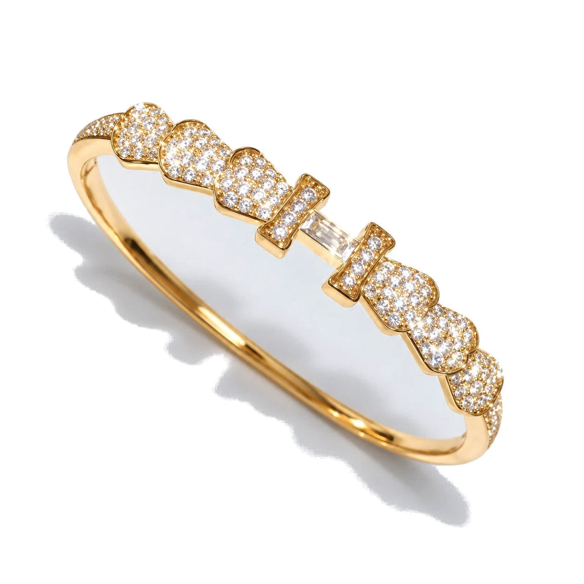Gold-Tone Bangle with Crystal Centre Stone - Textured Finish