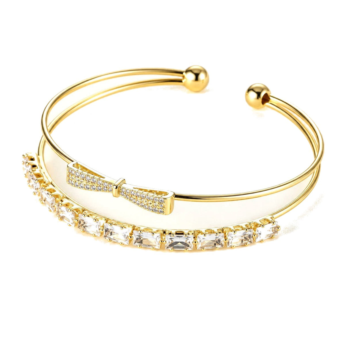 Bow Bangle - Gold-Tone Openwork Crystal Bracelet
