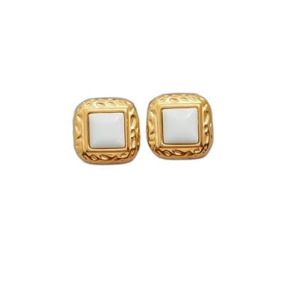 Square Halo Stud Earrings - White or Wine Zircon, Gold-Tone