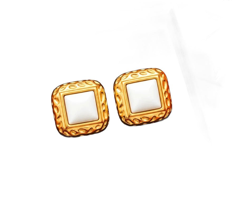Square Halo Stud Earrings - White or Wine Zircon, Gold-Tone