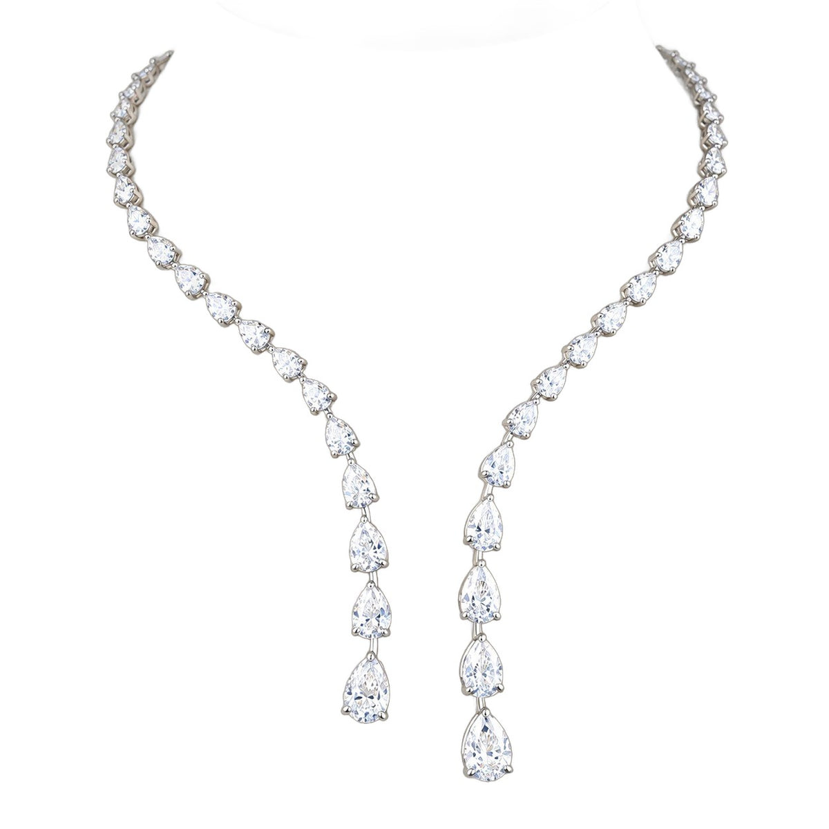 Silver Teardrop Crystal Necklace - Bridal & Evening