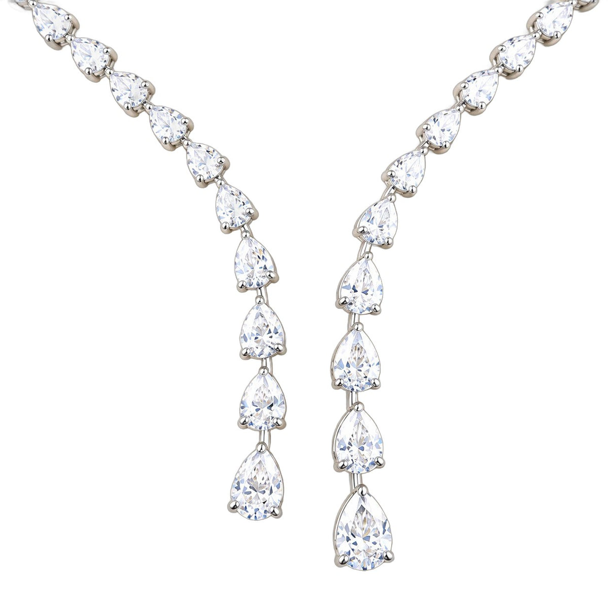 Silver Teardrop Crystal Necklace - Bridal & Evening