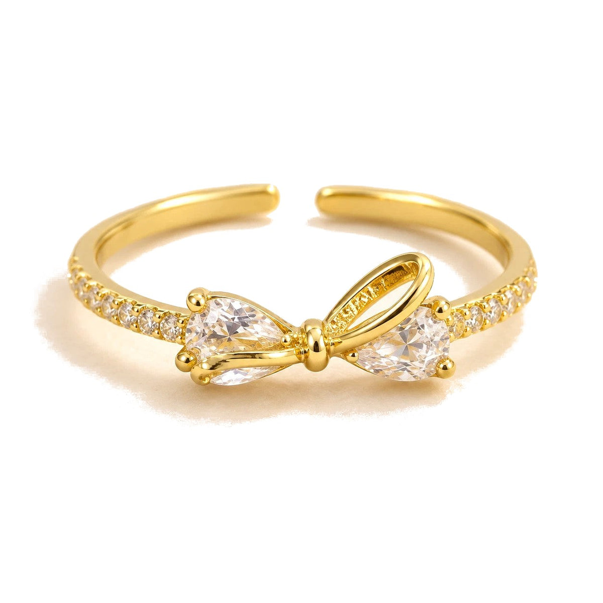 Gold-Tone Bow Ring - Adjustable Open Band, Dainty