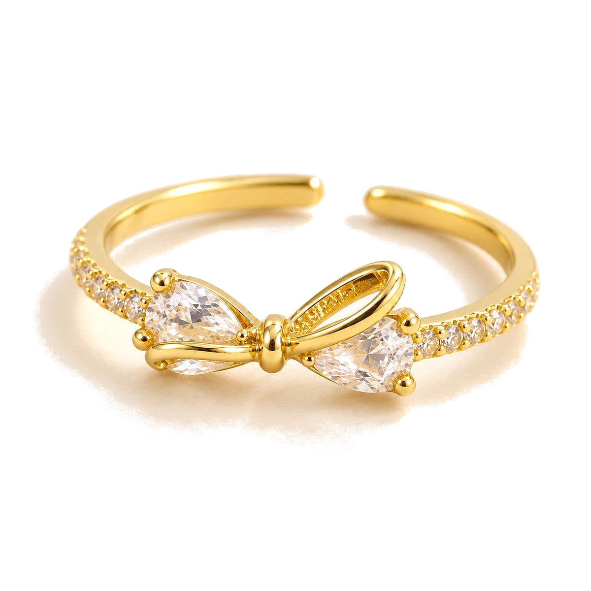 Gold-Tone Bow Ring - Adjustable Open Band, Dainty