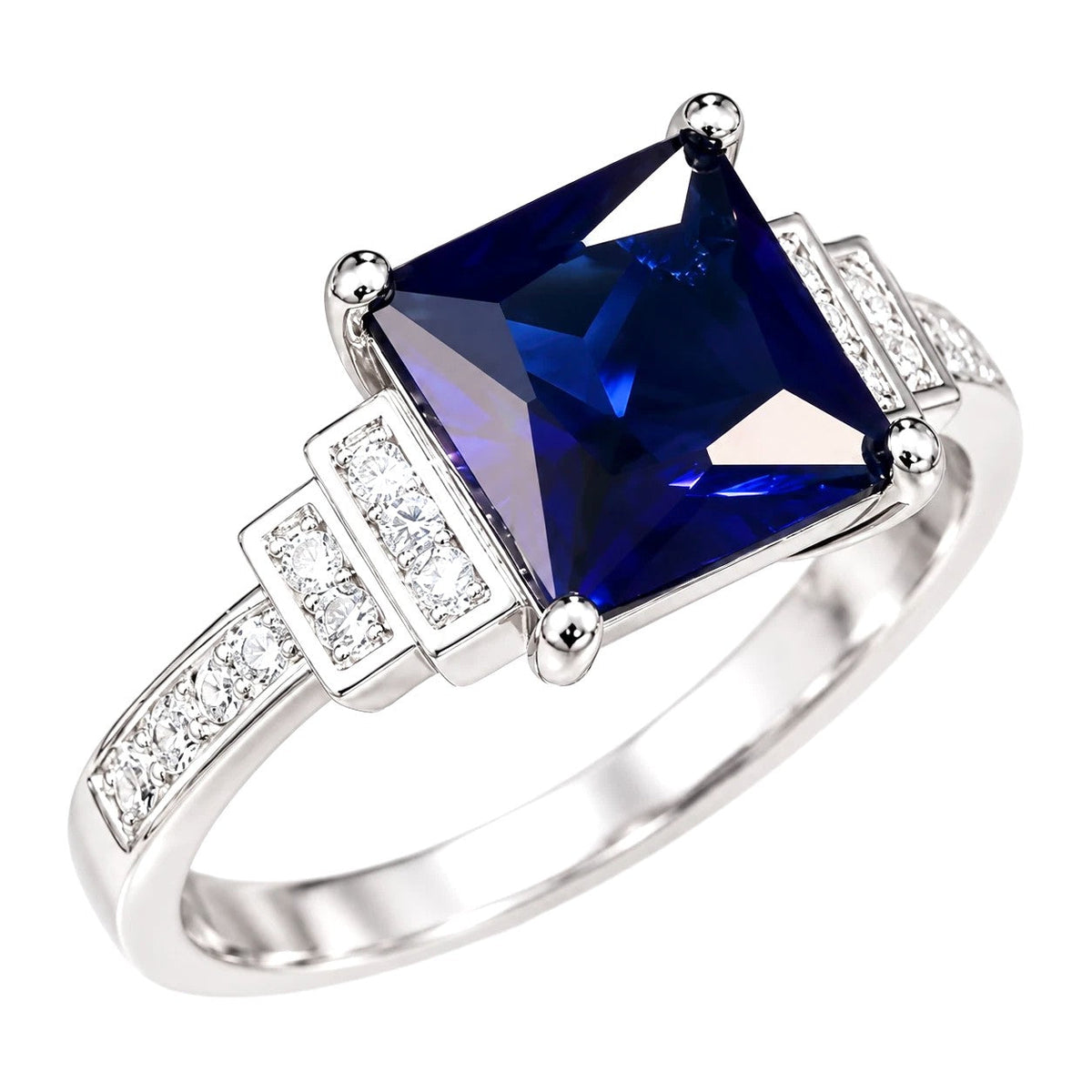 Blue Square Halo Ring - Silver-Tone Cocktail Ring