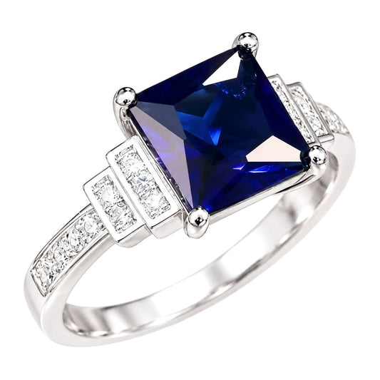 Blue Square Halo Ring - Silver-Tone Cocktail Ring