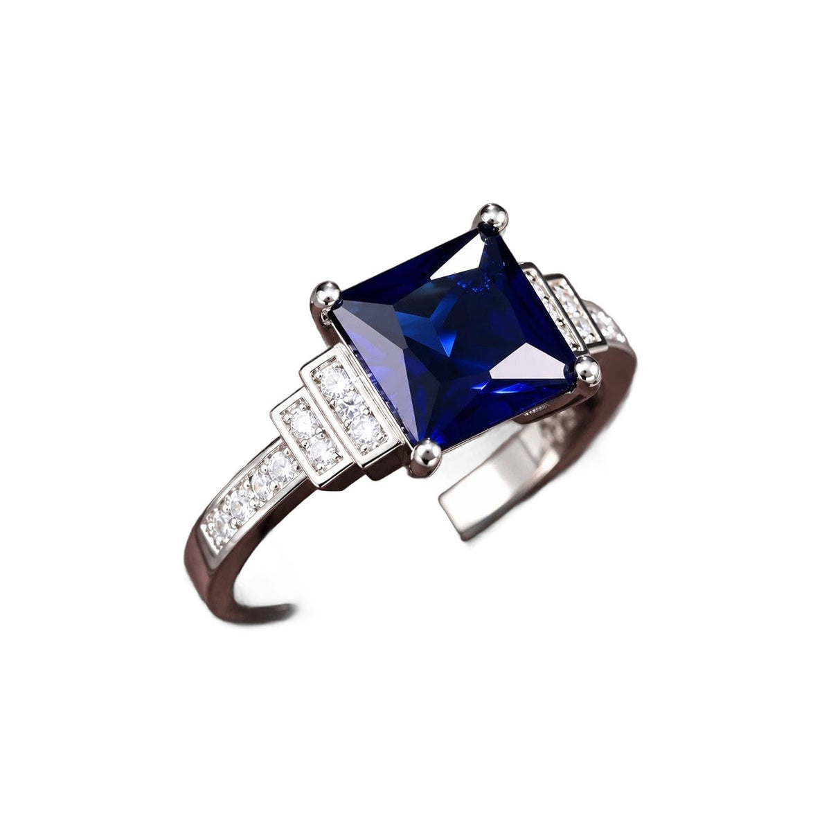 Blue Square Halo Ring - Silver-Tone Cocktail Ring