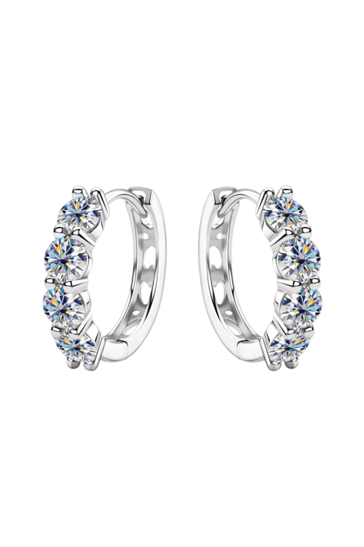 2.4 Carat Moissanite Huggie Earrings in 925 Sterling Silver on a white background
