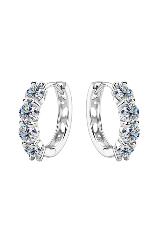 2.4 Carat Moissanite Huggie Earrings in 925 Sterling Silver on a white background