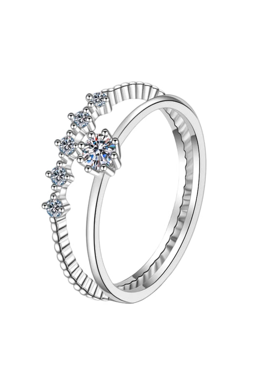 0.1 Carat Moissanite Two-Piece Ring Set in Sterling Silver on a white background
