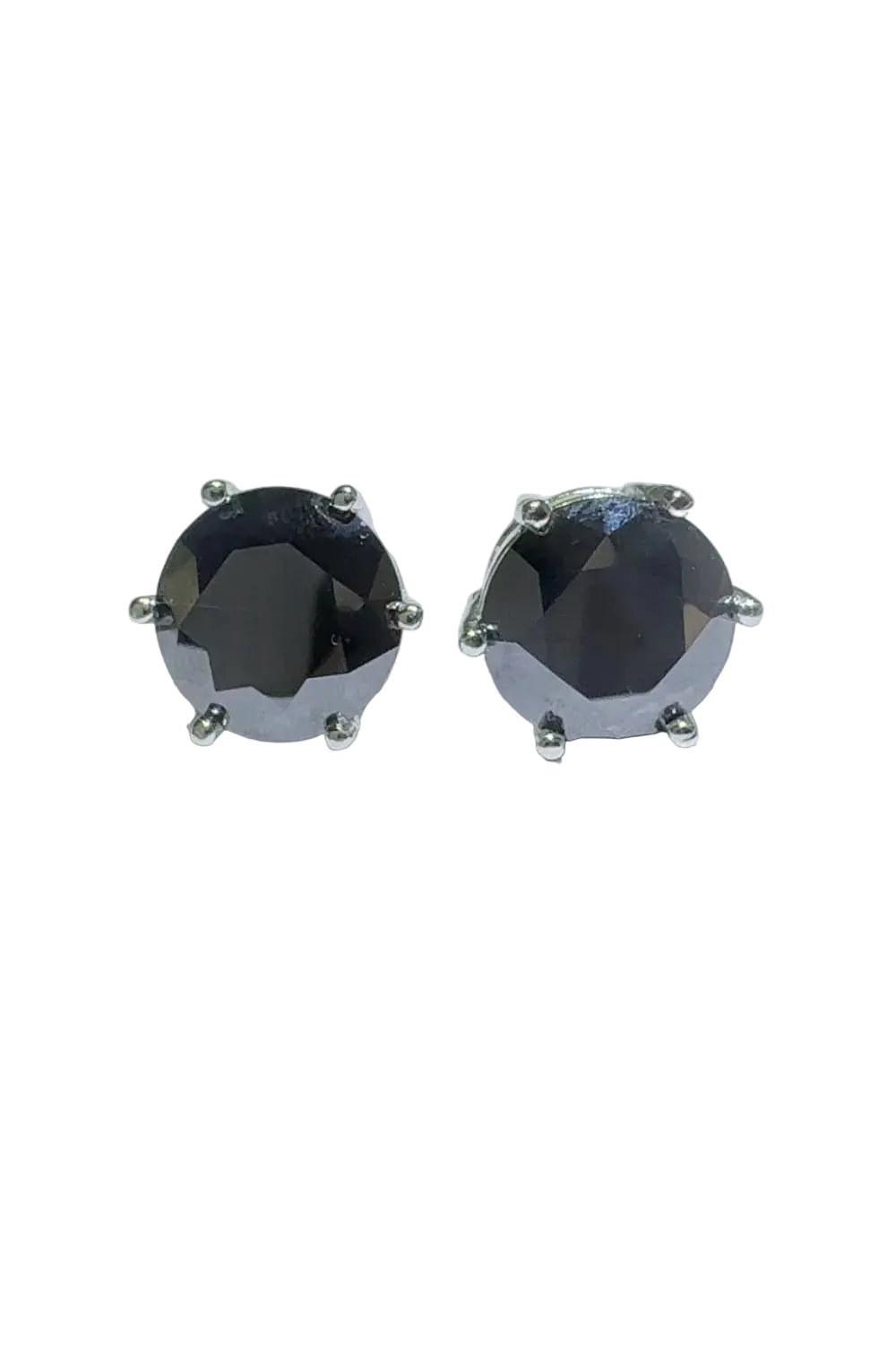 4 carat black moissanite stud earrings in sterling silver, alternate front pair on pure white