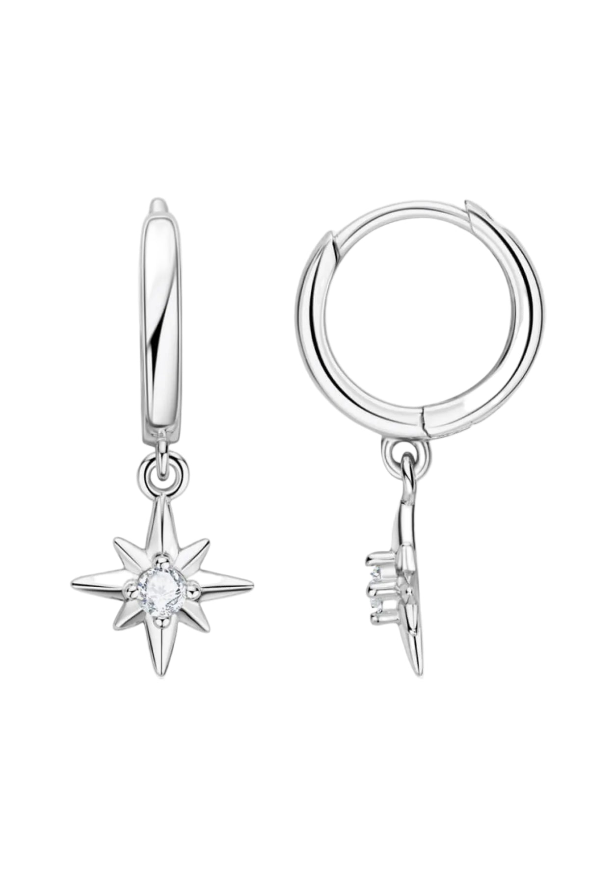 Moissanite Star Drop Earrings in Plated 925 Sterling Silver on a white background
