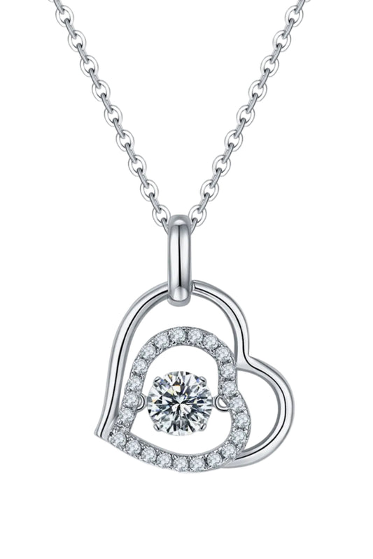 0.5 Carat Moissanite Heart Pendant Necklace in Sterling Silver on a white background