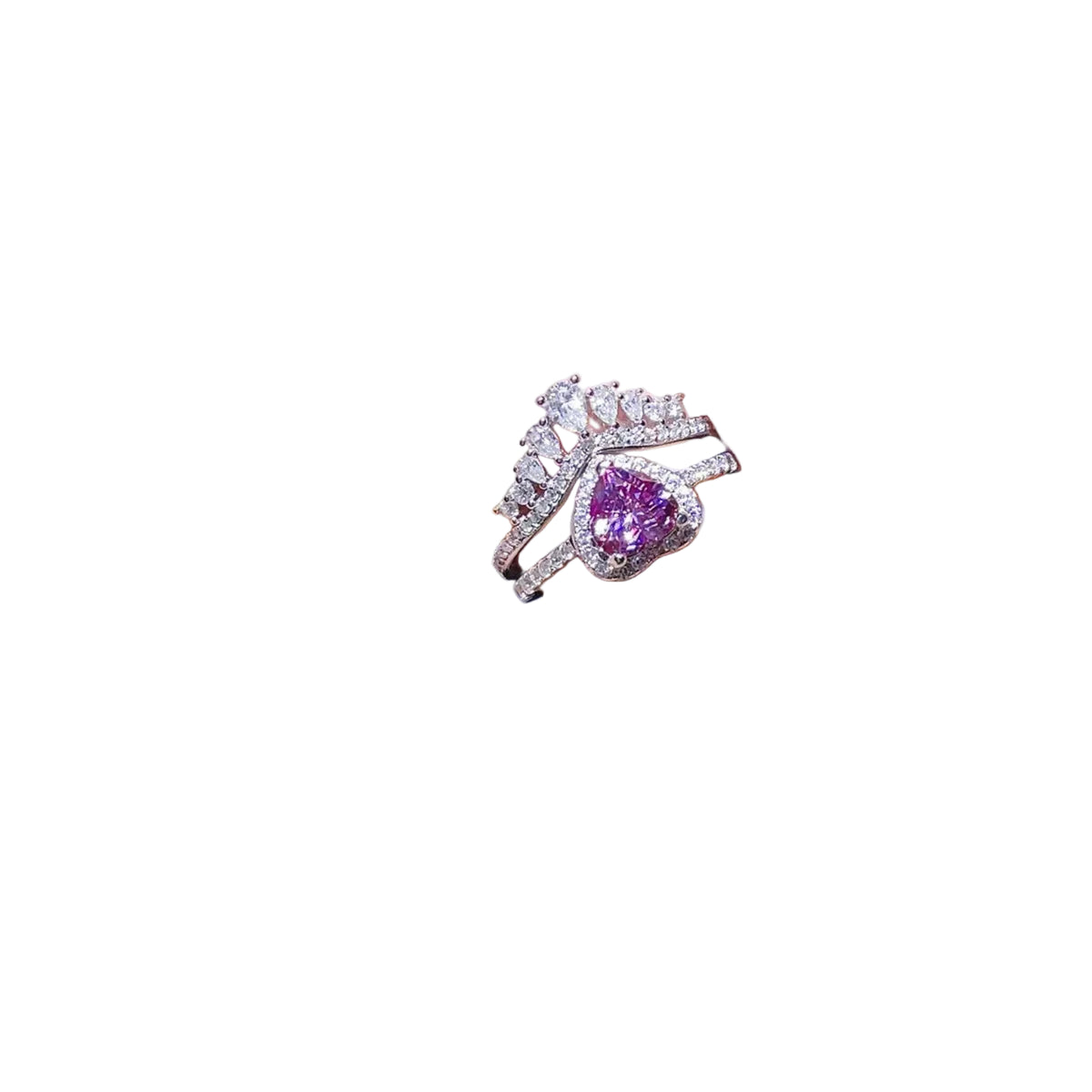 2 Carat Pink-Purple Moissanite Sterling Silver Ring Set on a white background