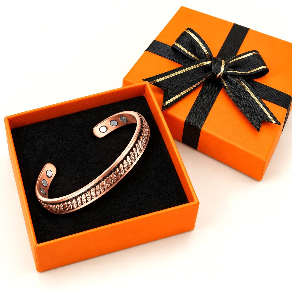 Copper Tone Braided Magnetic Open Cuff Bracelet Copper Alloy Unisex Adjustable