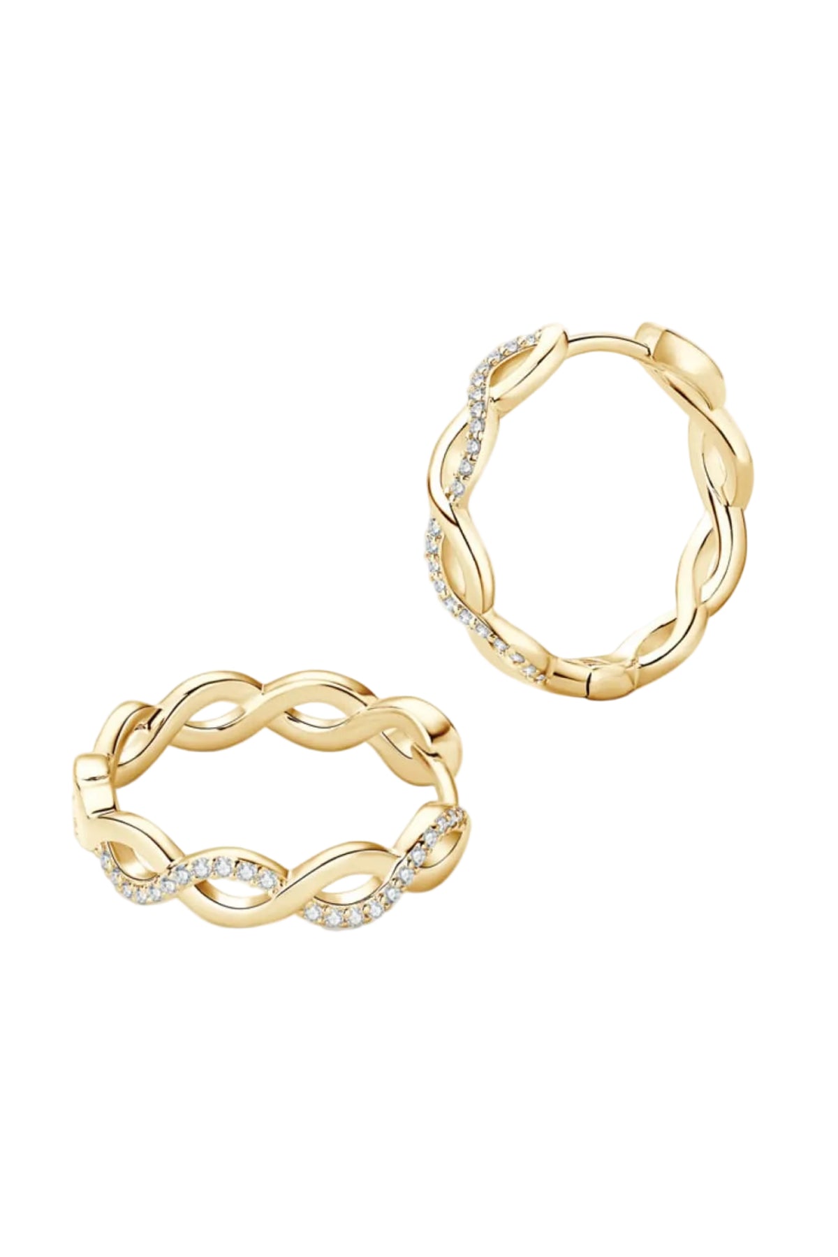 Moissanite Crisscross Hoop Earrings in Plated Sterling Silver on a white background