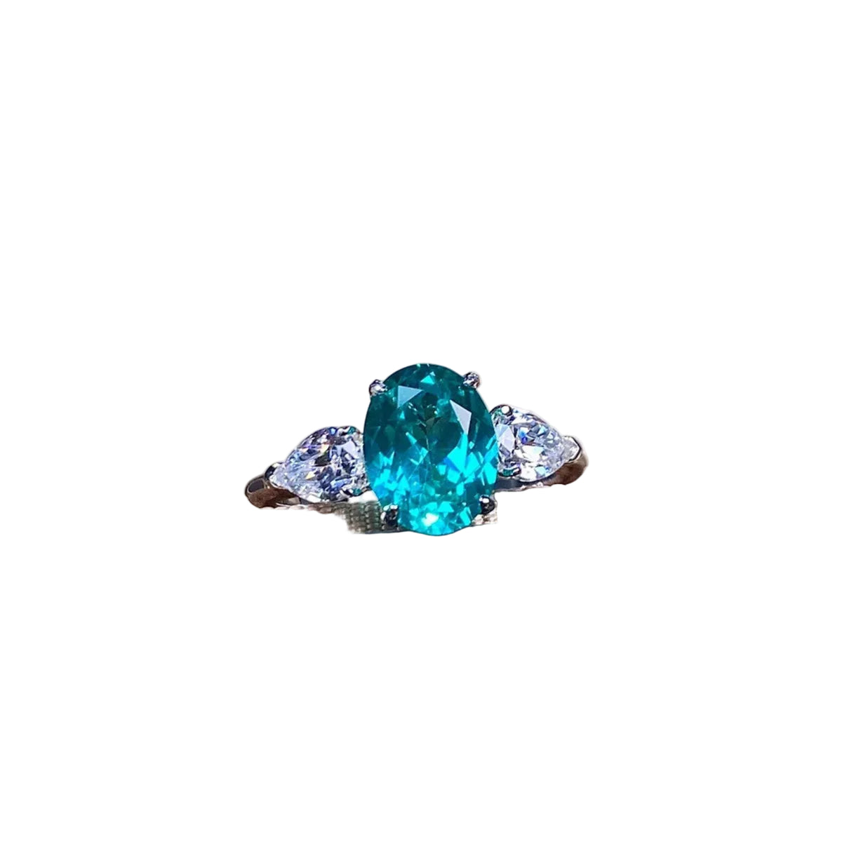 Blue Topaz Oval Ring in 925 Sterling Silver on a white background