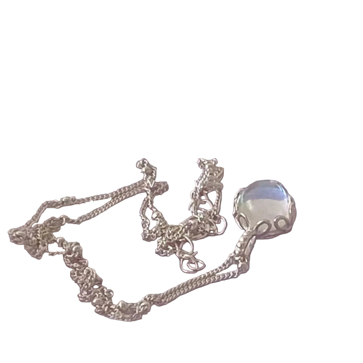 Moonstone pendant necklace in 925 sterling silver, close-up alternate angle on a pure white background