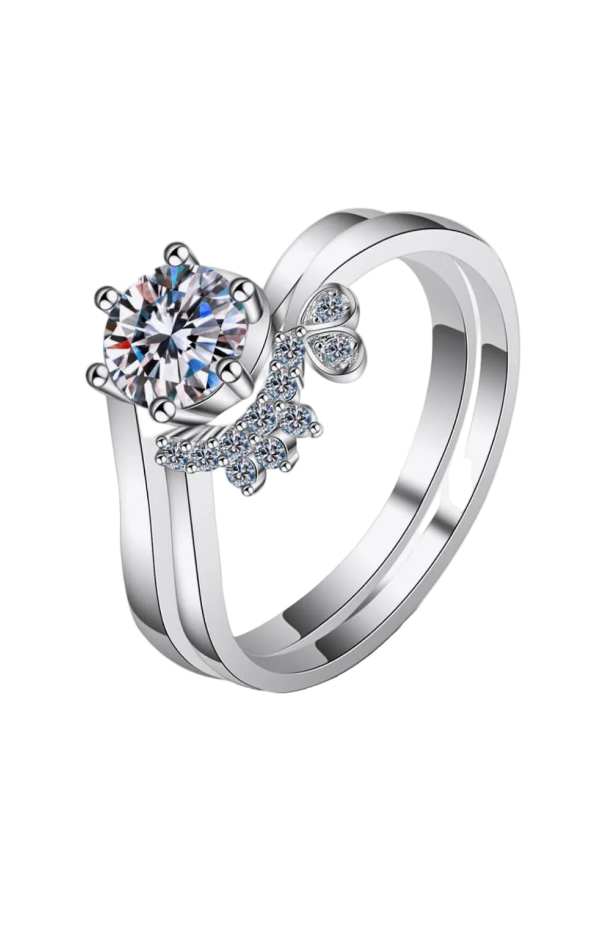 0.8 Carat Moissanite Two-Piece Sterling Silver Ring Set on a white background