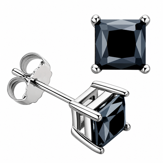 2 Karat schwarze Moissanit-Ohrstecker in quadratischer Form aus Sterlingsilber