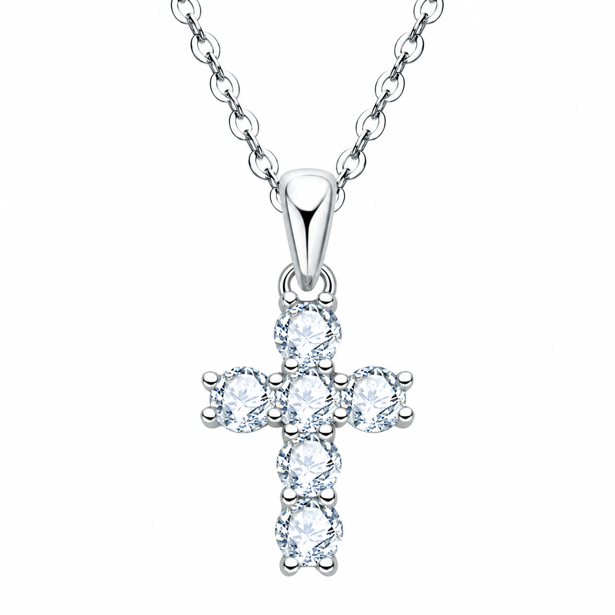 Moissanit-Kreuz-Halskette mit Anhänger aus platinbeschichtetem Sterlingsilber