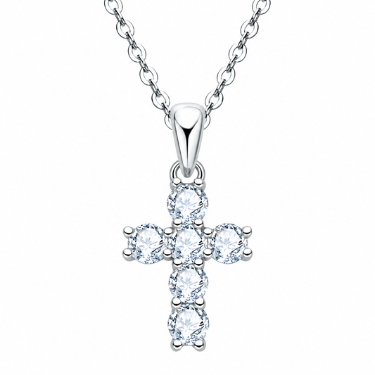 Moissanite Cross Pendant Necklace in Platinum-Plated Sterling Silver