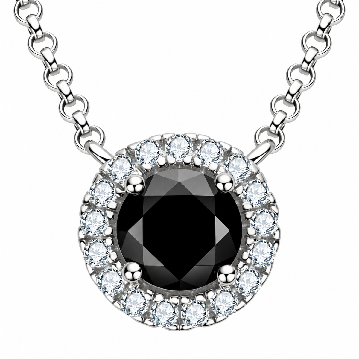 Collier Pendentif Rond en Moissanite Noire 1 Carat en Argent Sterling