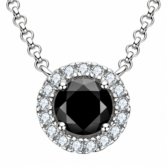 1 Carat Black Moissanite Round Pendant Necklace in Sterling Silver