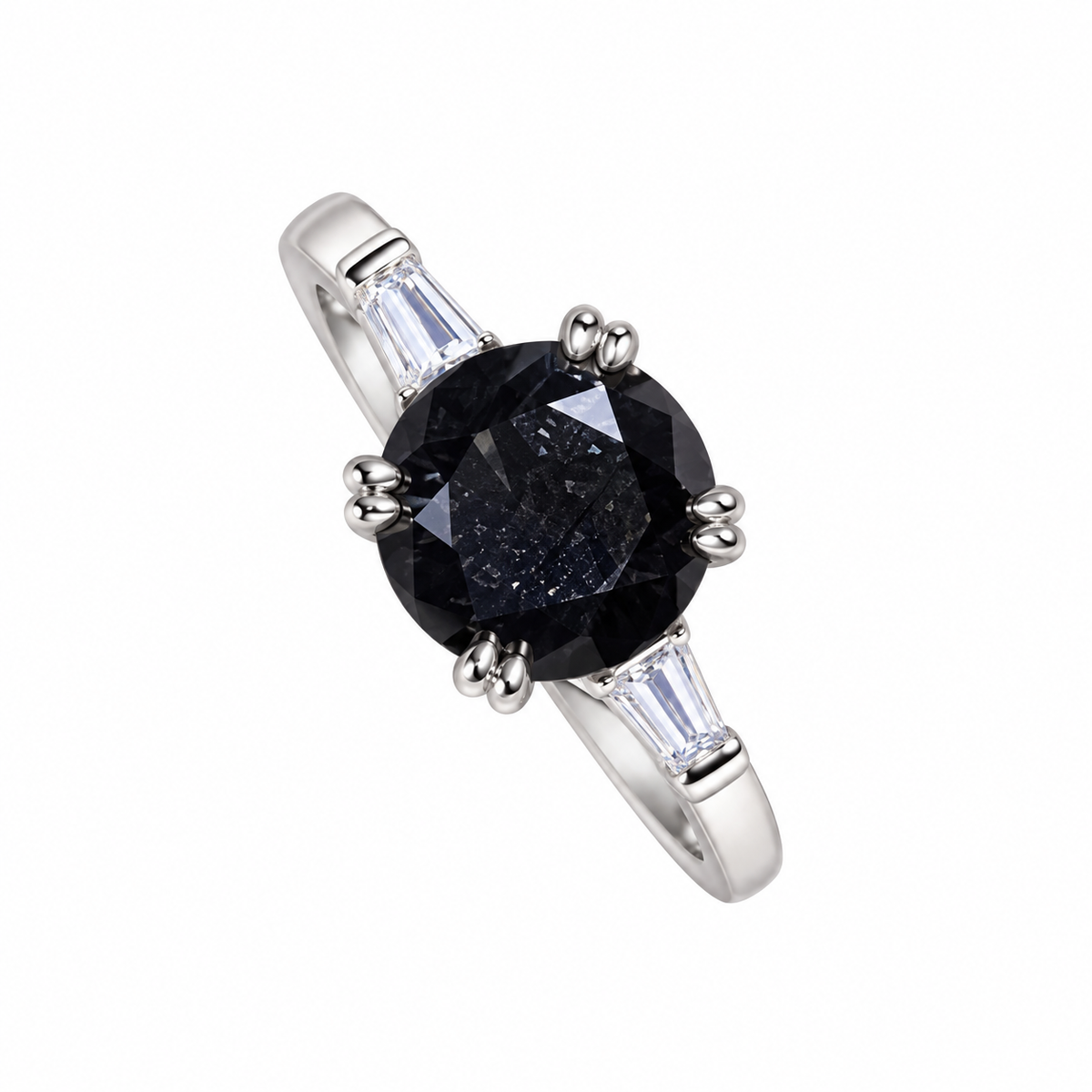 2 Karat Schwarzer Moissanit Ring in platinbeschichtetem Sterlingsilber
