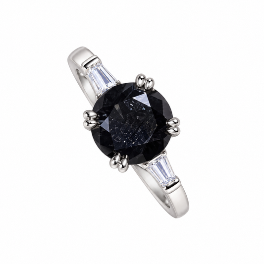 2 Karat Schwarzer Moissanit Ring in platinbeschichtetem Sterlingsilber