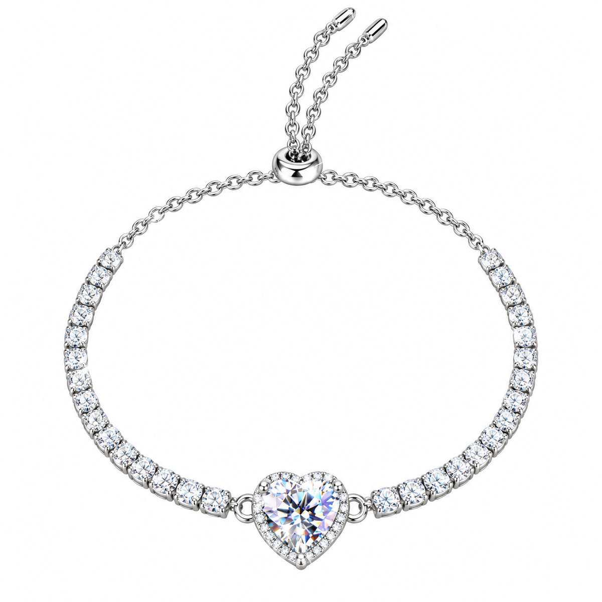 2 Karat Moissanit Herz-Kettenarmband in Sterlingsilber