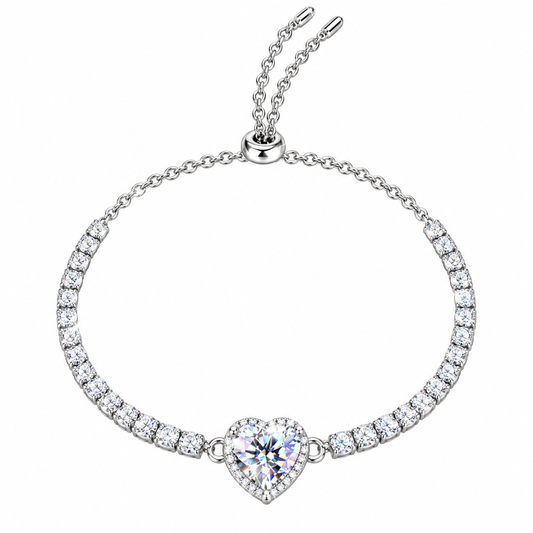 2 Karat Moissanit Herz-Kettenarmband in Sterlingsilber