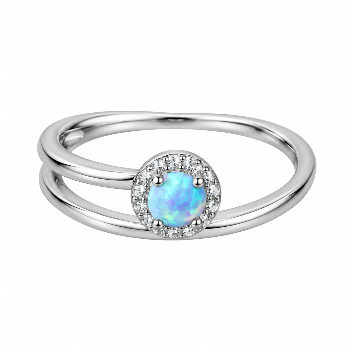 Opal- und Zirkonring aus platinbeschichtetem Sterlingsilber