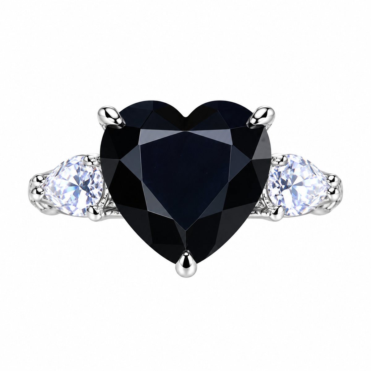 Anillo de corazón de moissanita negra de 5 quilates en plata de ley 925