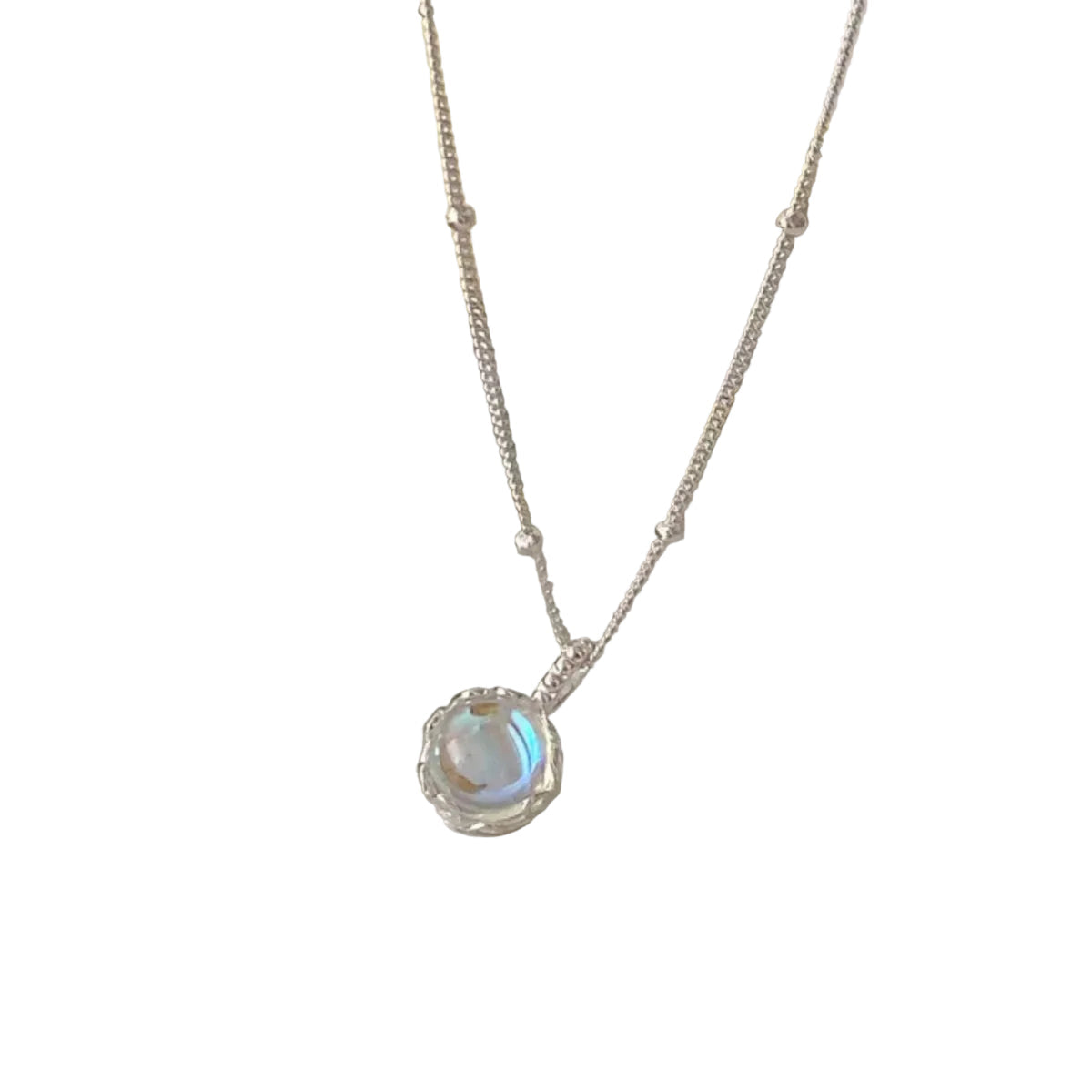 Moonstone pendant necklace in 925 sterling silver on a clean white background
