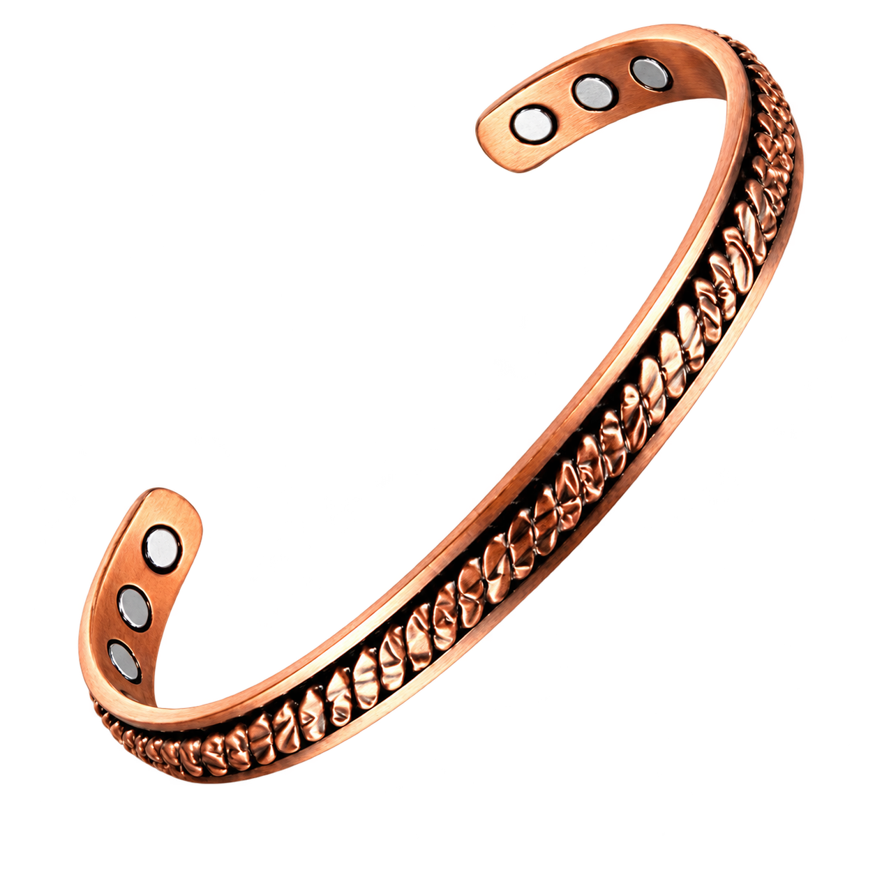 Copper Tone Braided Magnetic Open Cuff Bracelet Copper Alloy Unisex Adjustable
