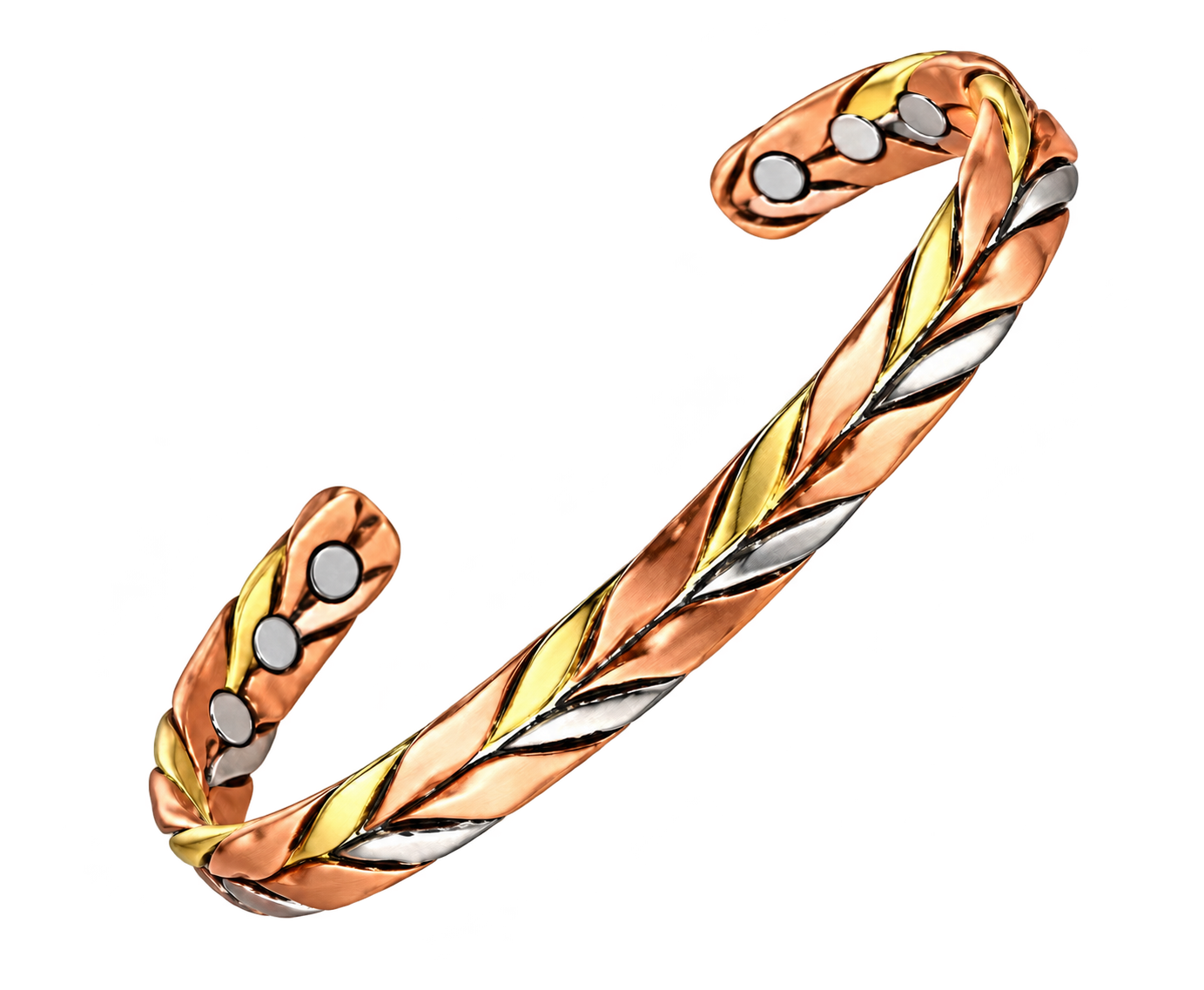 Mixed-Metal Leaf Braid Cuff - Copper, Gold & Silver Tones